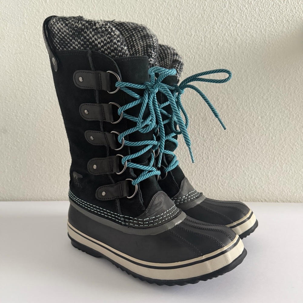 Sorel Joan of Arctic Knit II Waterproof Lace Up Rain Snow Boots Womens 7 Black‎